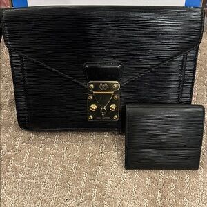 LV Noir Epi Leather Dragonne Pouchette and Wallet Set EUC Like New!